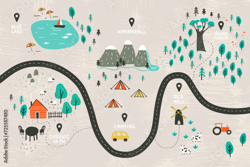 Hand-drawn color banner with outdoor adventures