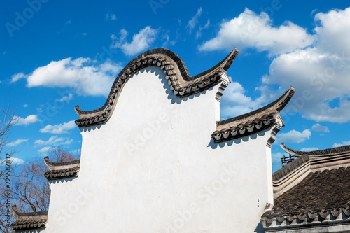 Close-up of Hui-style architecture in a small town in southern China photo