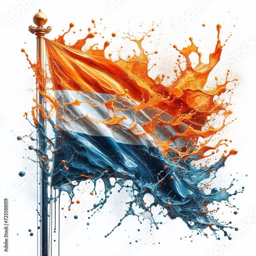 Niderland flag what Splash of water and flame. AI generated illustration photo