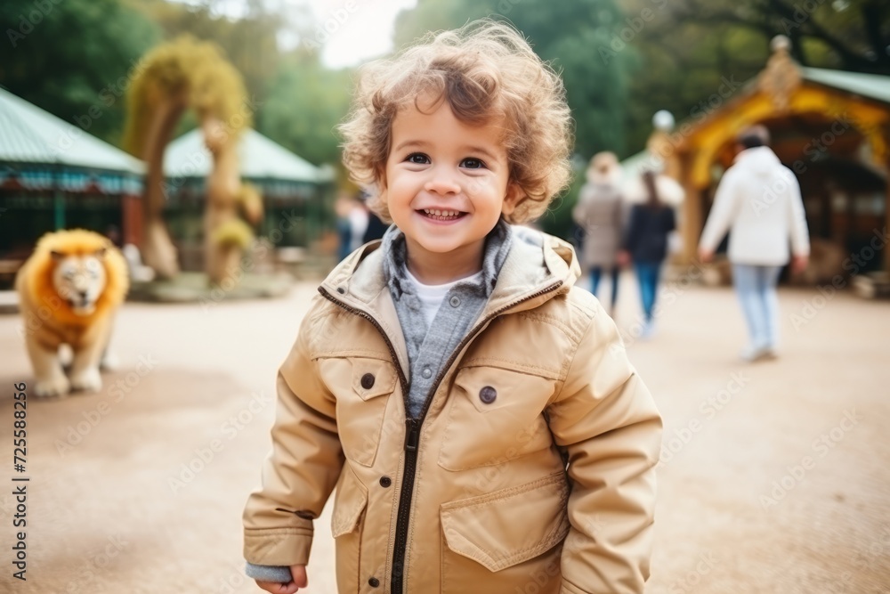 Portrait of a cute little boy with curly hair in the park Portrait of a cute little boy with curly hair in the park