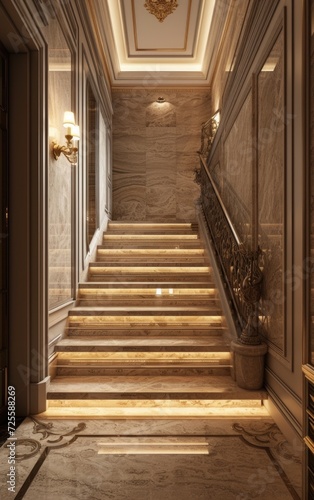 A modern minimalist luxury indoor interior stair design in a home