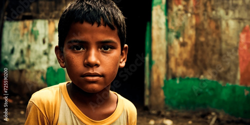 Portrait of a poor boy in a South American favela.