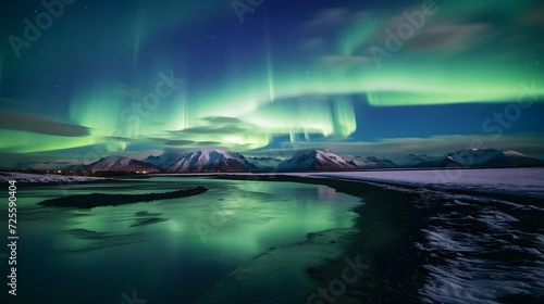 Aurora borealis, northern light over fjord in Iceland