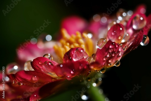 Dewdrops macro flower. Vibrant freshness blossom covered with water droplets. Generate ai