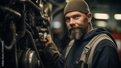 Diesel technician with machinery backdrop