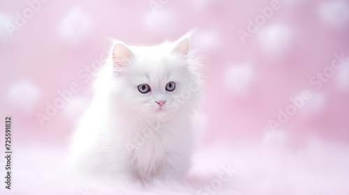 Ragdoll cat, small cute kitten portrait on pink background