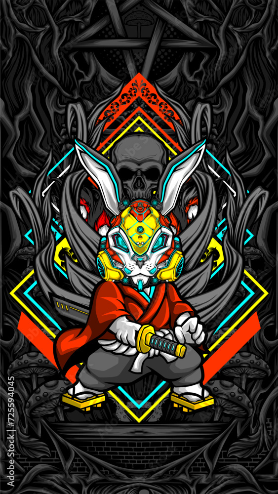 Fototapeta premium samurai rabbit cyberpunk vector illustration
