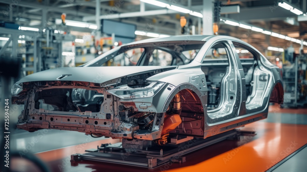 Assembly of an electric vehicle in a modern and technologically advanced automotive plant 