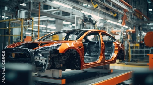 Assembly of an electric vehicle in a modern and technologically advanced automotive plant 