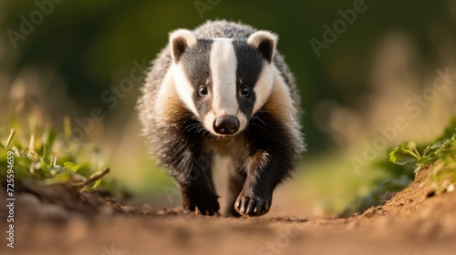  European badger walking towards the camera, 