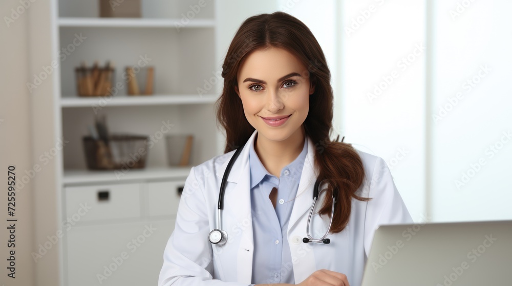 smiling young female doctor in medical coat writing in clipboard looking at camera smiling young female doctor in medical coat writing in clipboard looking at camera