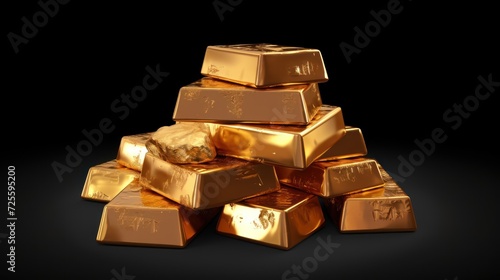 Set of gold bars   piles of gold lingots 