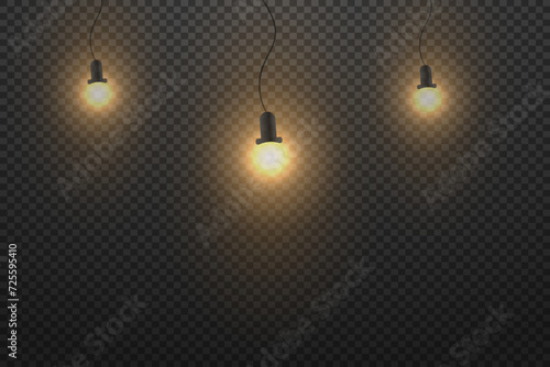 Christmas lights isolated on transparent background. Realistic light bulbs. Festive garland with luminous elements.