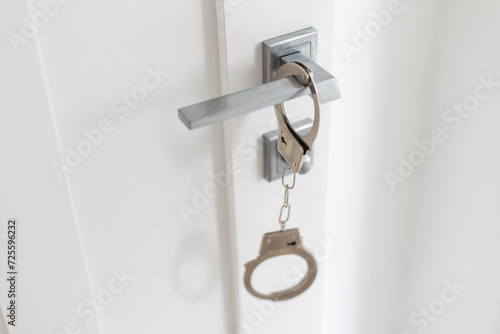 Handcuffs hanging on the door