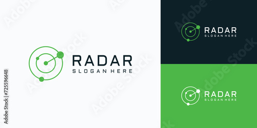 Radar and sonar scanner abstract wave line vector logo design.