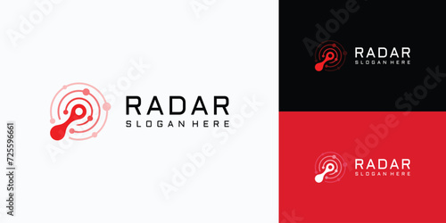 Radar and sonar scanner abstract wave line vector logo design.