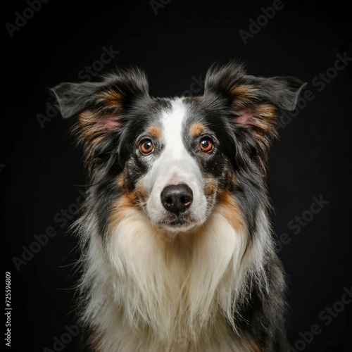 Portrait of a border collie breed dog on a black background © Cornel