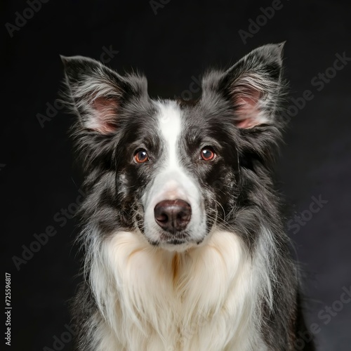 Portrait of a border collie breed dog on a black background