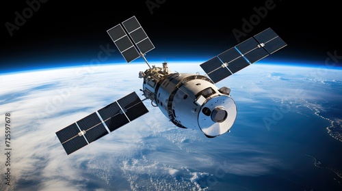 Telecommunications satellite in Earth orbit.