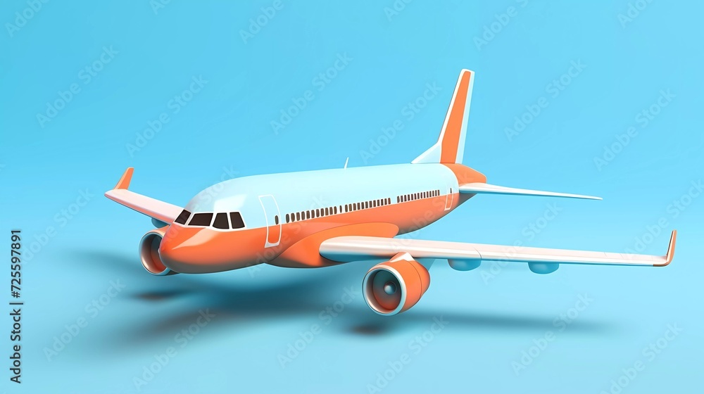 3d illustration of airplane isolated on minimalist background. generative ai