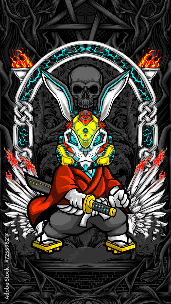 samurai rabbit cyberpunk vector illustration samurai rabbit cyberpunk vector illustration