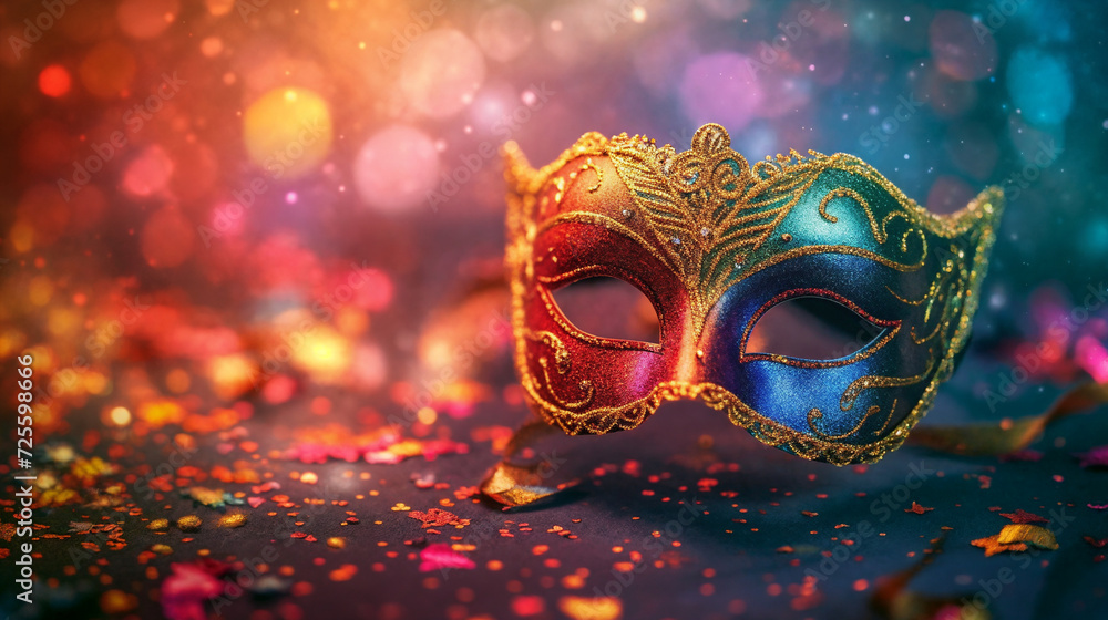 Carnival mask with sparkles and feathers. AI Generative