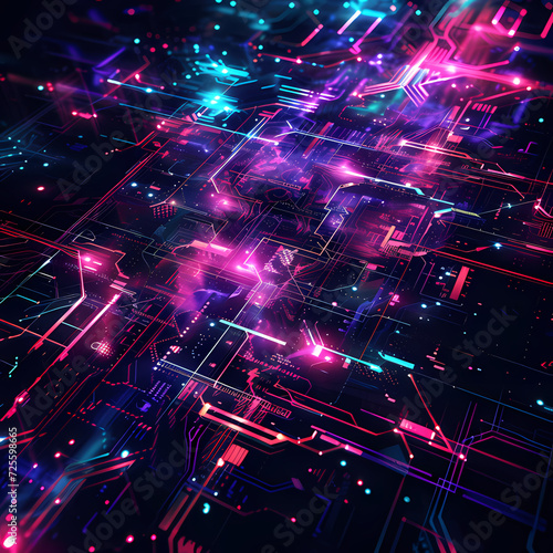 Futuristic Digital Technology Background With Vibrant Lights