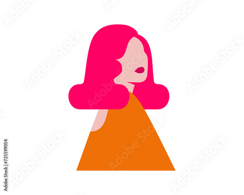 Portrait of beautiful woman with 60s hairstyle. Silhouette of Female person with white skin and pink hair. Strong and brave girl for International Women's day. Vector illustration