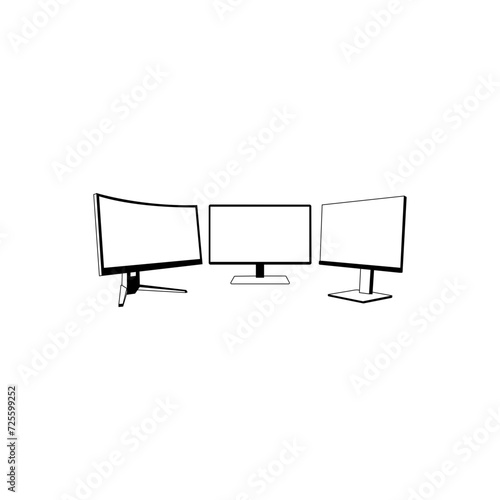 Curved gaming computer monitor outline icon. Flat monitor wall. Media technology. Blank screen isolated. Black vector symbol, logo for mobile concept, and web design. Electronics store website icon.