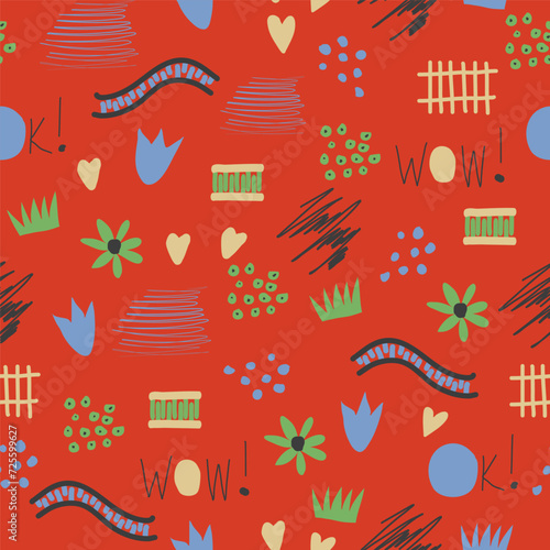 Abstract trendy creative universal colorful seamless pattern. Hand drawn hatchings design, doodles, sketch,  artisan, organic, manual art, neutral palette. Vector illustration.