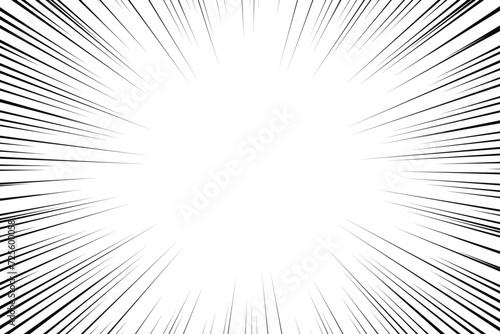 Black radial comics style lines isolated on white background. speed abstract. Vector illustration