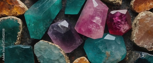 Precious mineral tourmaline shines with its facets photo