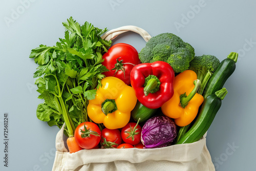 Vegetables in reusable bag, zero waste concept, Generative Ai