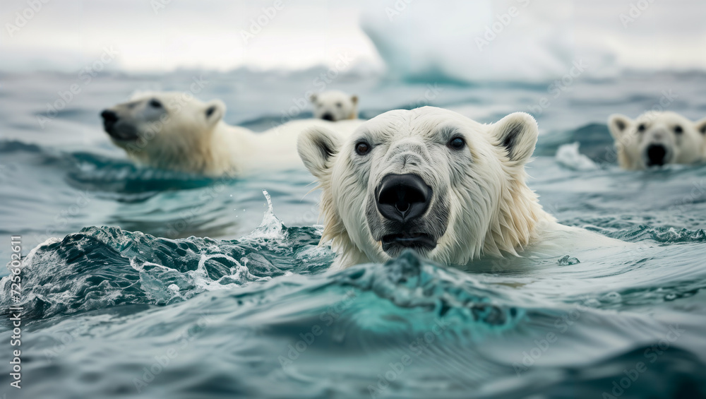 Polar bear affected by climate change desperately searching for food in remote areas of their traditional hunting grounds