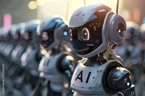 futuristic artificial intelligence humanoid robots with the word AI