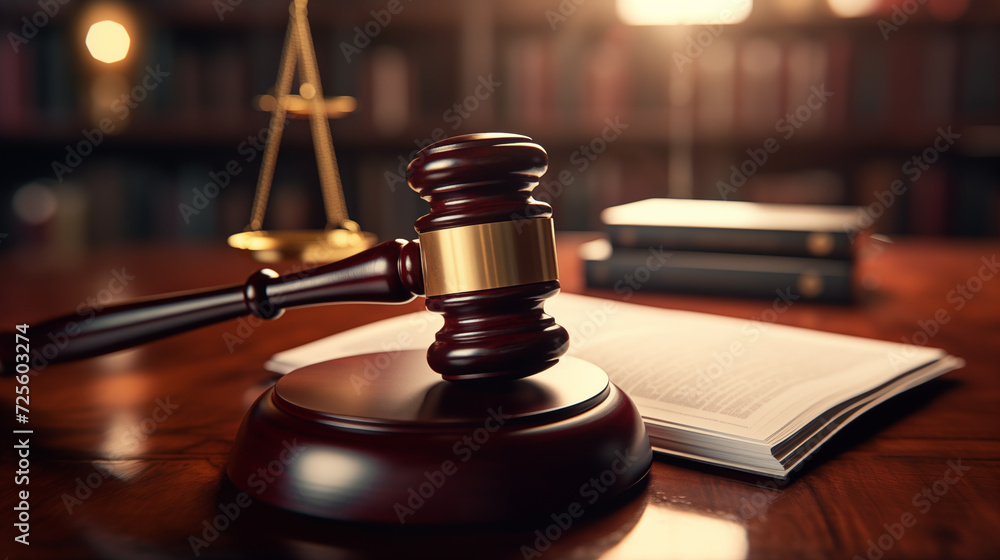 Close-up of the gavel on the judge's table. Trial symbol of the court of justice Judgment of legal cases Close-up of the gavel on the judge's table. Trial symbol of the court of justice Judgment of legal cases