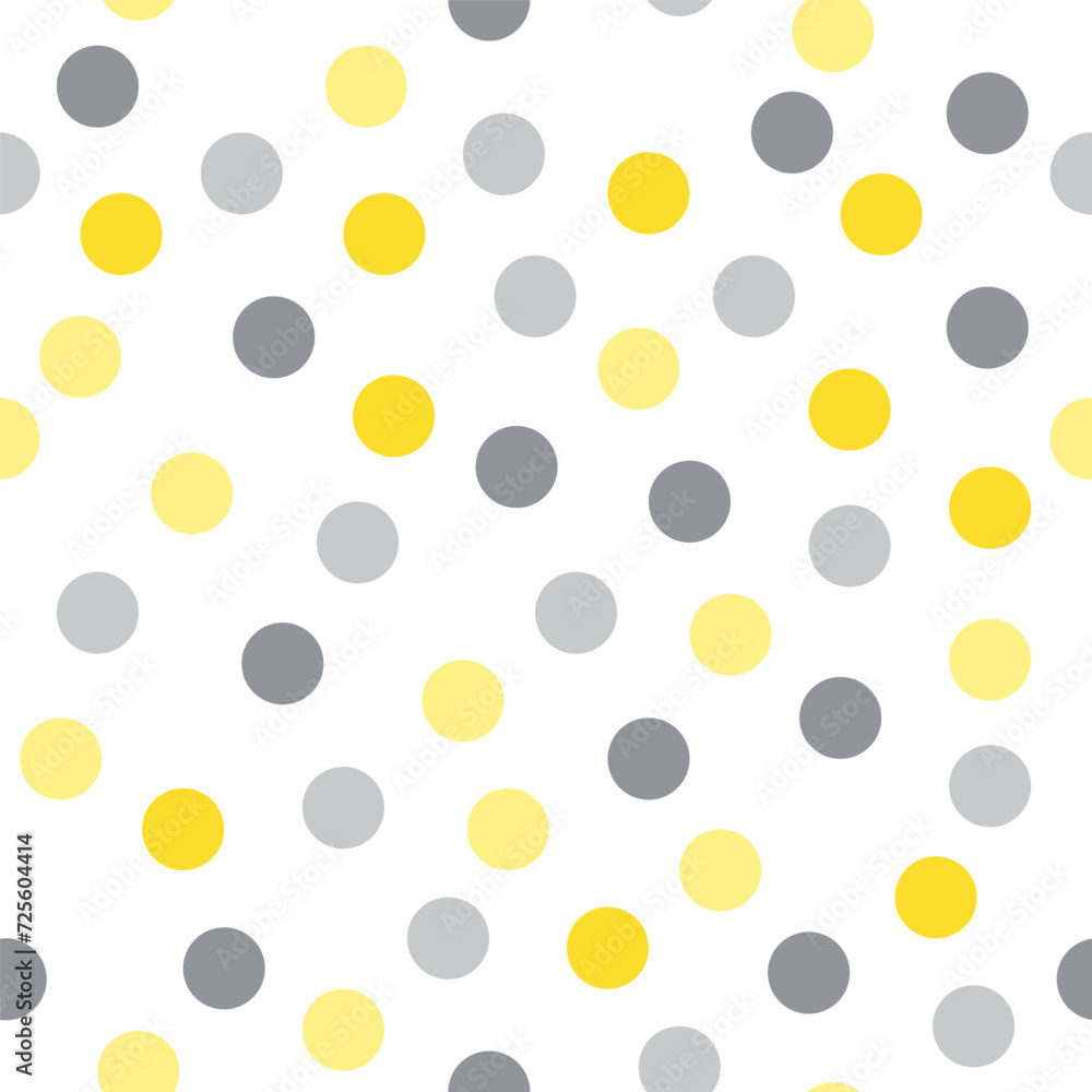 Yellow and gray polka dots isolated on a white background. Seamless pattern. Background for cover, fabric, decor. Yellow and gray polka dots isolated on a white background. Seamless pattern. Background for cover, fabric, decor.