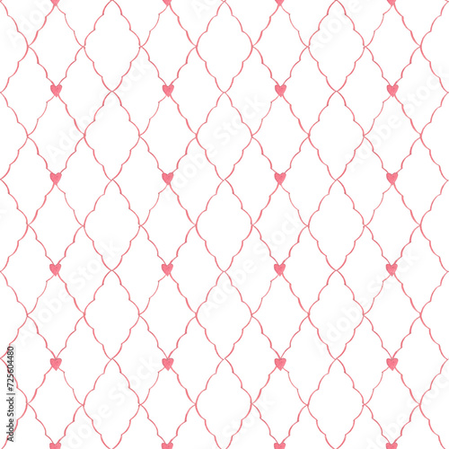 Hand drawn watercolor pink bows and hearts. Seamless pattern. Valentines design for romantic invitations design, coquette core, girls decor