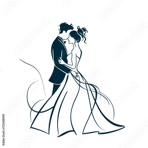 vector ne line bride and groom wedding couple isolated background