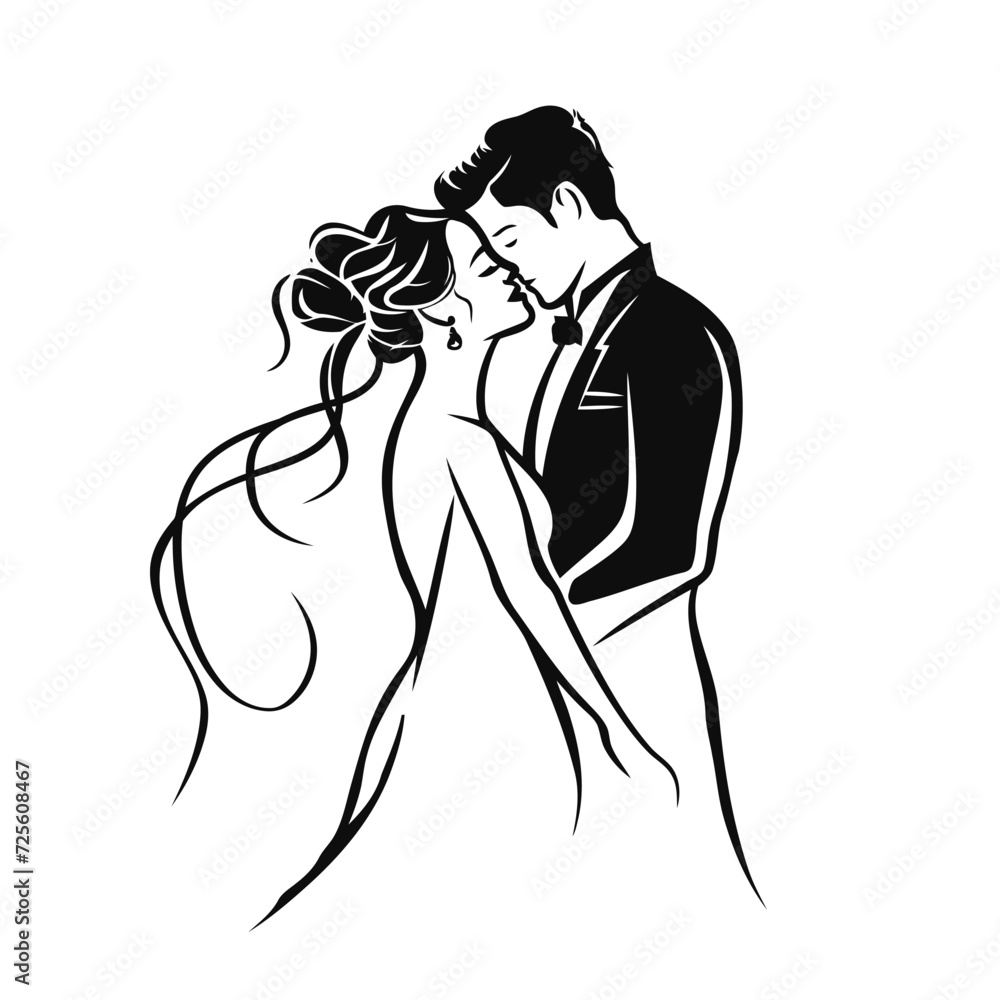 vector ne line bride and groom wedding couple isolated background vector ne line bride and groom wedding couple isolated background