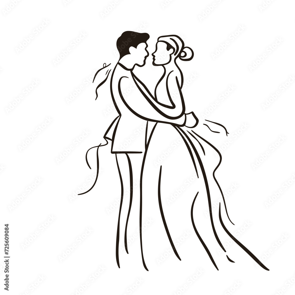 Fototapeta premium vector ne line bride and groom wedding couple isolated background