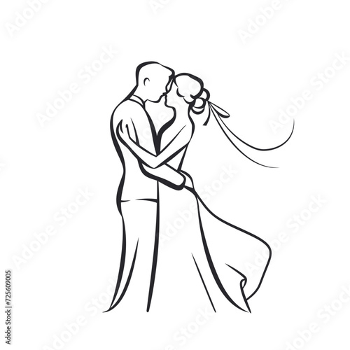 vector ne line bride and groom wedding couple isolated background