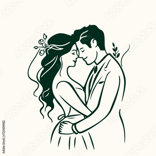 vector ne line bride and groom wedding couple isolated background