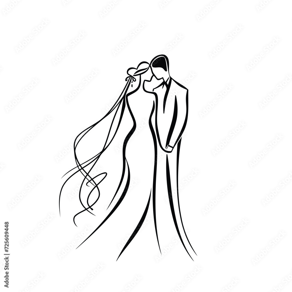 vector ne line bride and groom wedding couple isolated background vector ne line bride and groom wedding couple isolated background