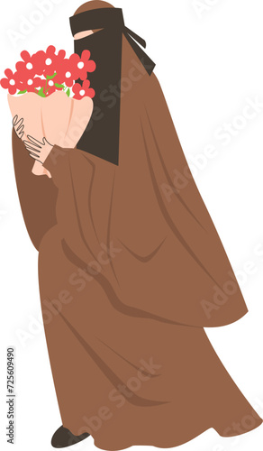 Muslim woman holding flowers Illustration 