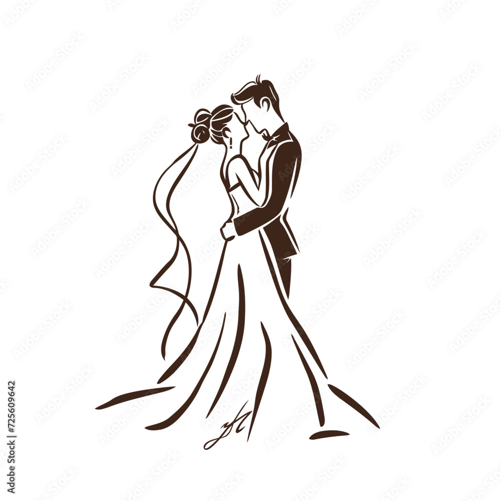 vector ne line bride and groom wedding couple isolated background vector ne line bride and groom wedding couple isolated background