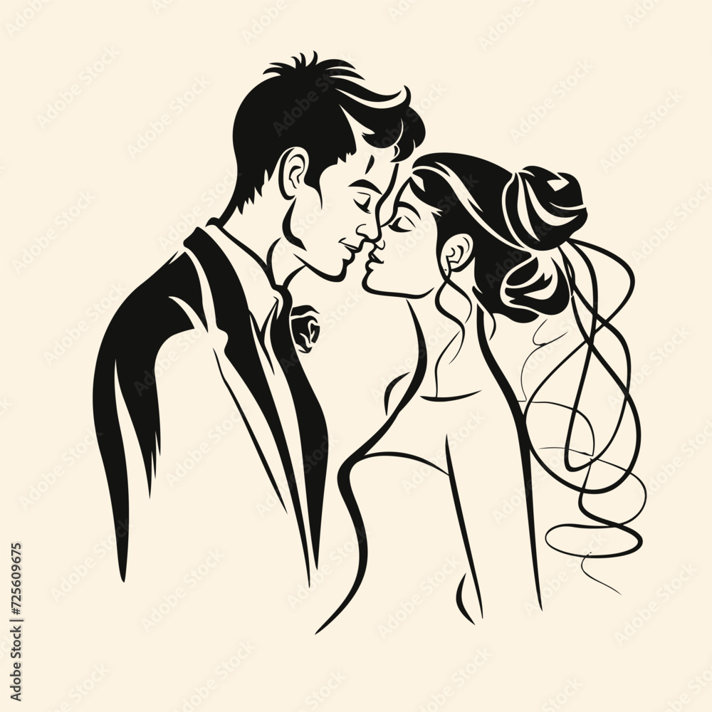 vector ne line bride and groom wedding couple isolated background vector ne line bride and groom wedding couple isolated background