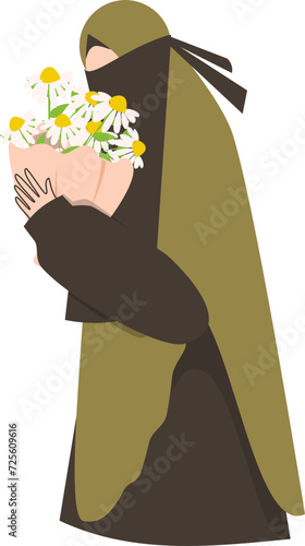 Muslim woman holding flowers Illustration 
