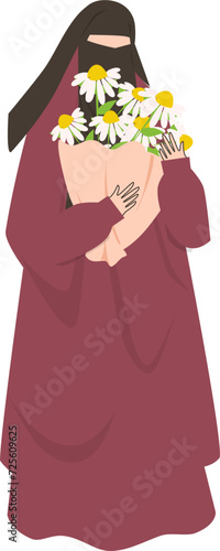 Muslim woman holding flowers Illustration 