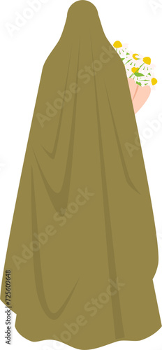 Muslim woman holding flowers Illustration 